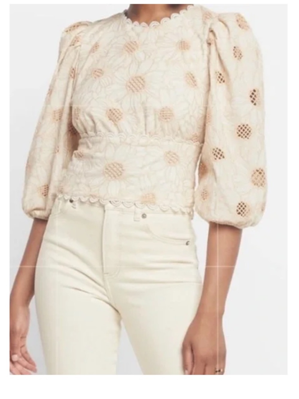 Express Embroidered Floral Eyelet Open Back Top